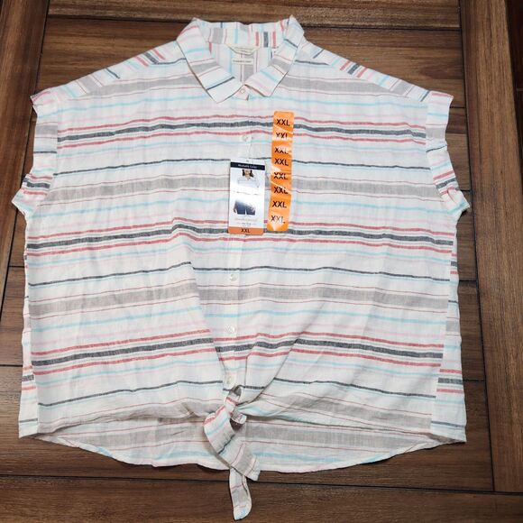 Weatherproof Vintage Linen SS Full Button Tie Shirt NWT XXL - Picture 1 of 8